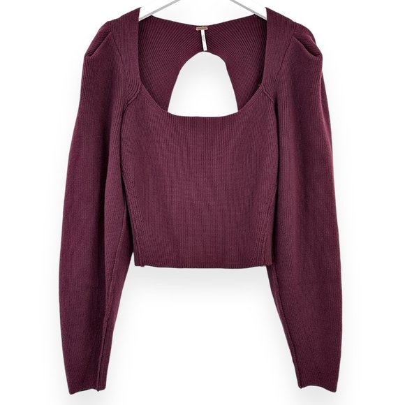 NWT Free People Saffron Plum Purple Open Back Cutout Scoop Neck Rib Knit Sweater - Picture 4 of 11